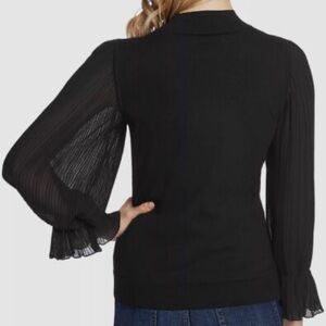 CeCe black mock neck sweater with pleated bell sleeve ribbed cotton blend - M